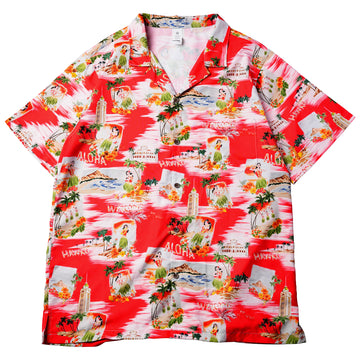 Retro Aloha Postcard Woman Pocket Hawaiian Shirt