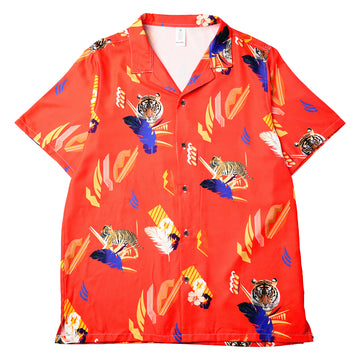 Red Tropical Tiger Womens Hawaiian Shirt