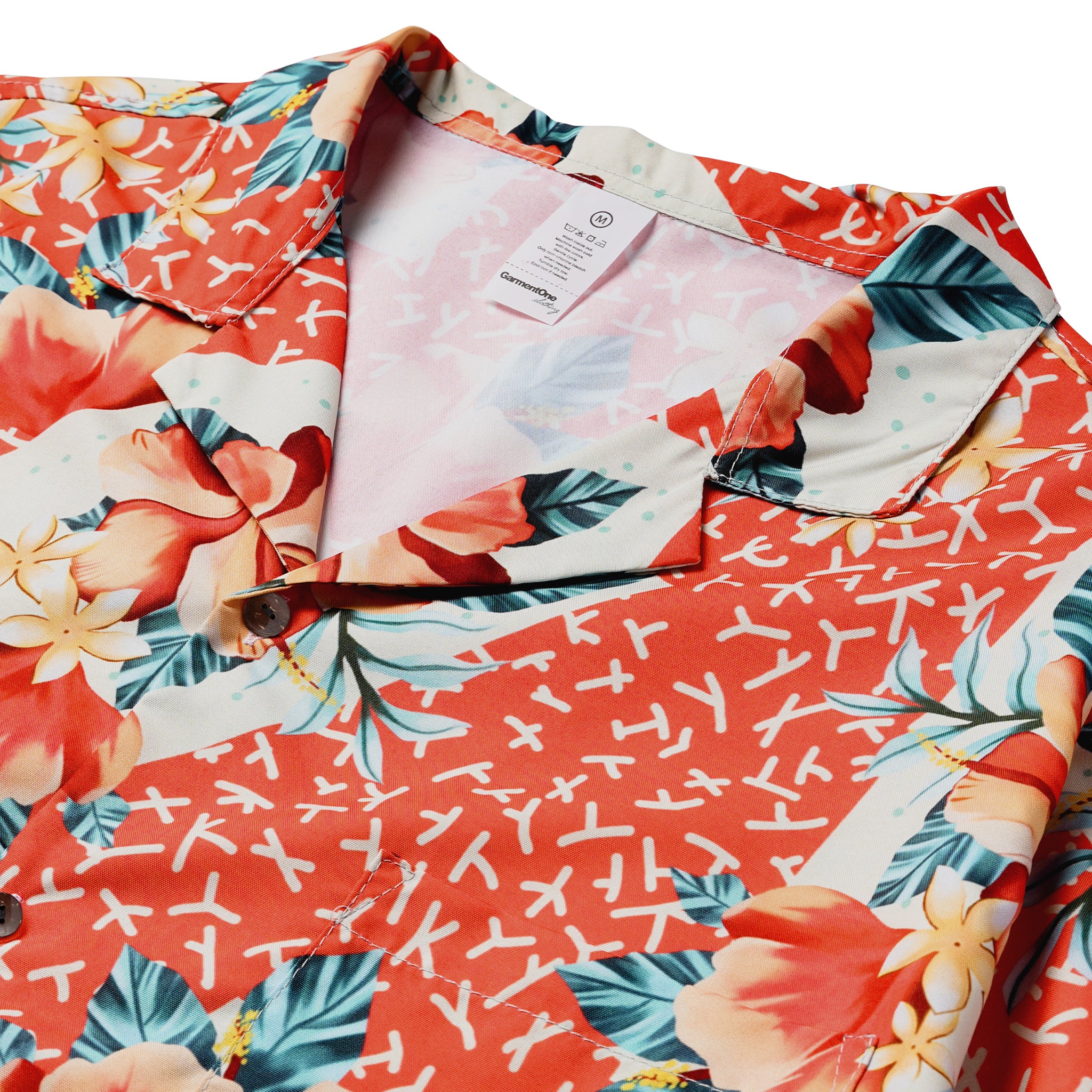 Coral Postcard Tropics Pocket Hawaiian Shirt Womens