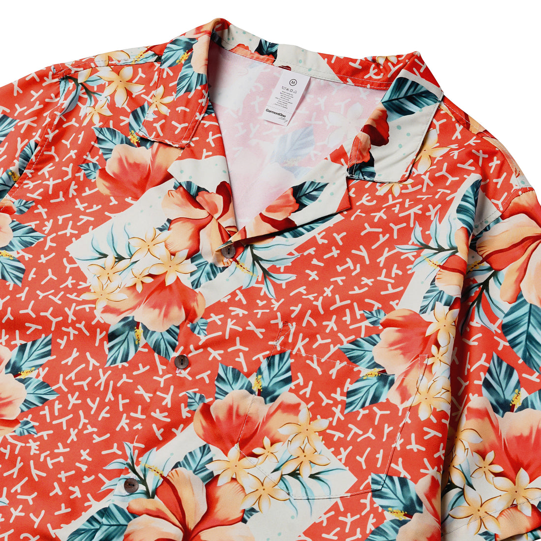 Coral Postcard Tropics Pocket Hawaiian Shirt Womens