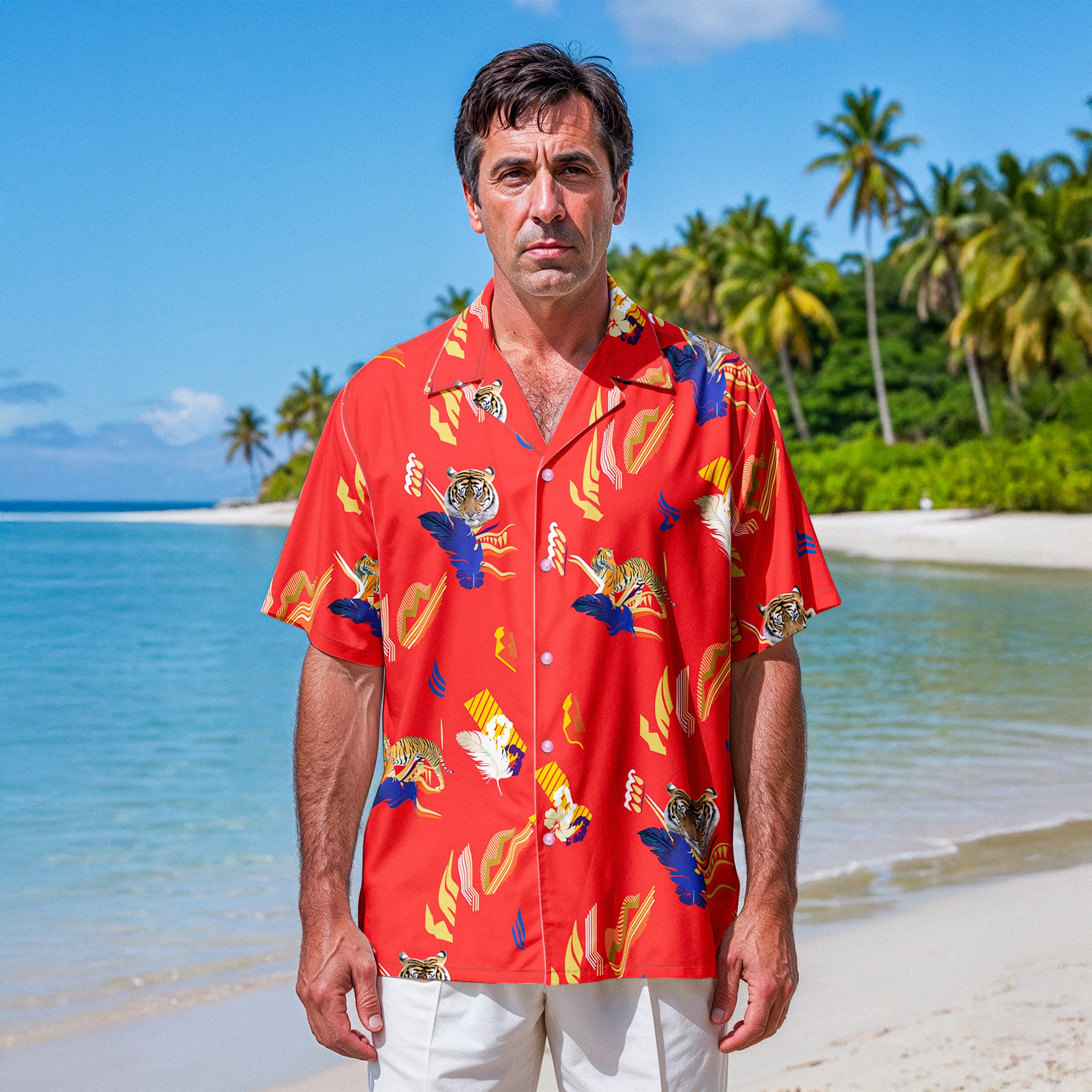 Red Tropical Tiger Hawaiian Shirt